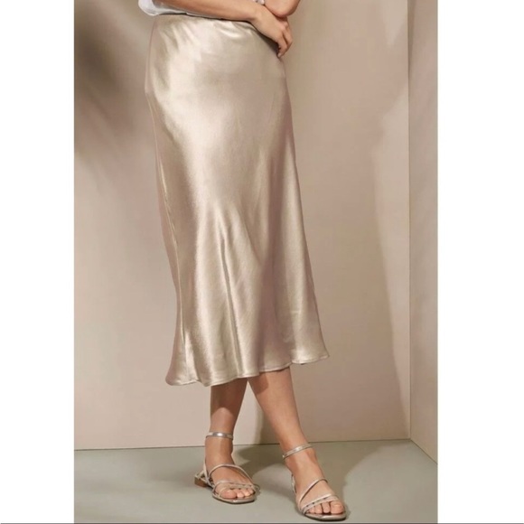 Satin Slip Skirt Midi Champagne-medium - Picture 1 of 4